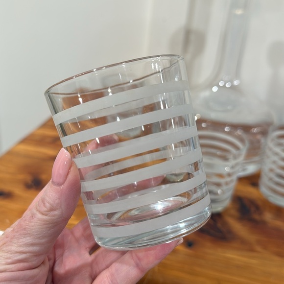 Krosno Poland MCM Crystal Decanter w/ 5 Matching Striped Low Ball Glasses - Picture 2 of 11